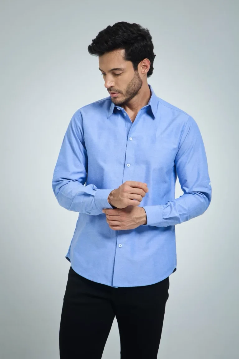 Camisa ejecutiva azul de hombre manga larga-3